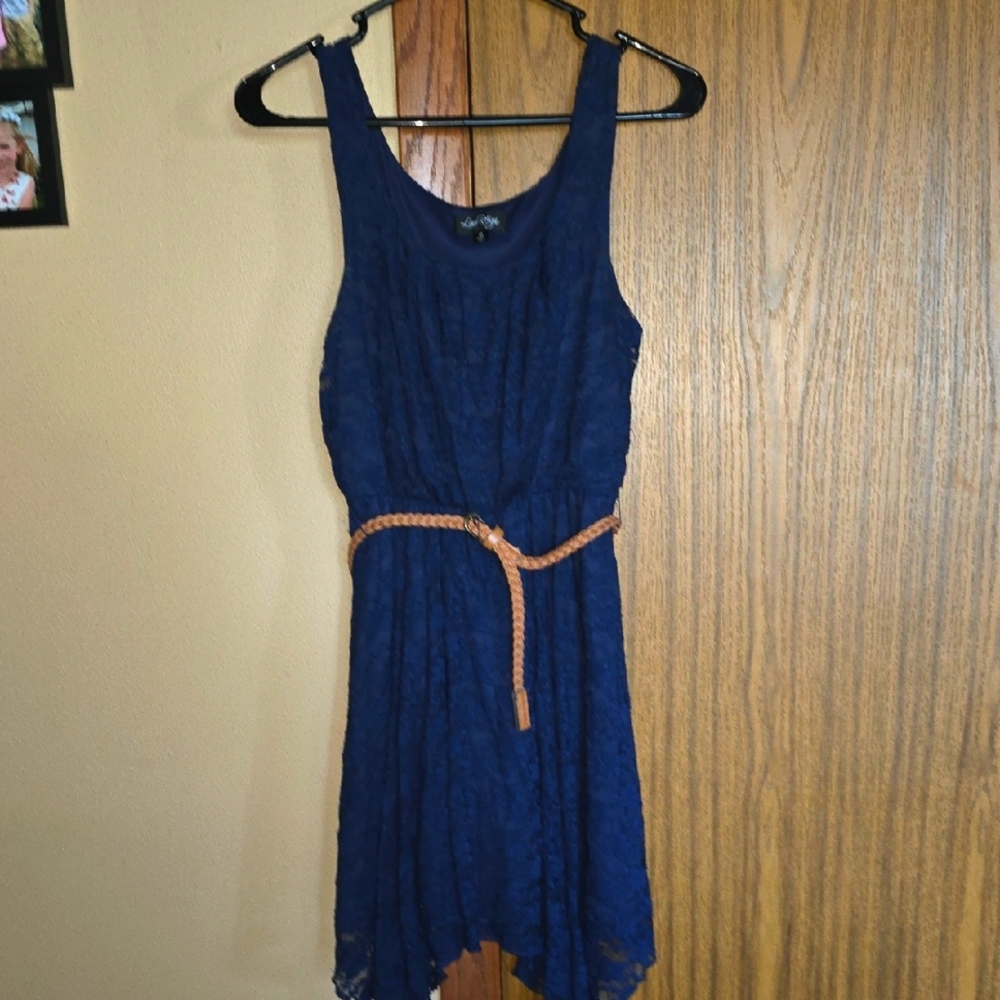 Love Reign Blue Asymmetrical Sundress Scoop Neck